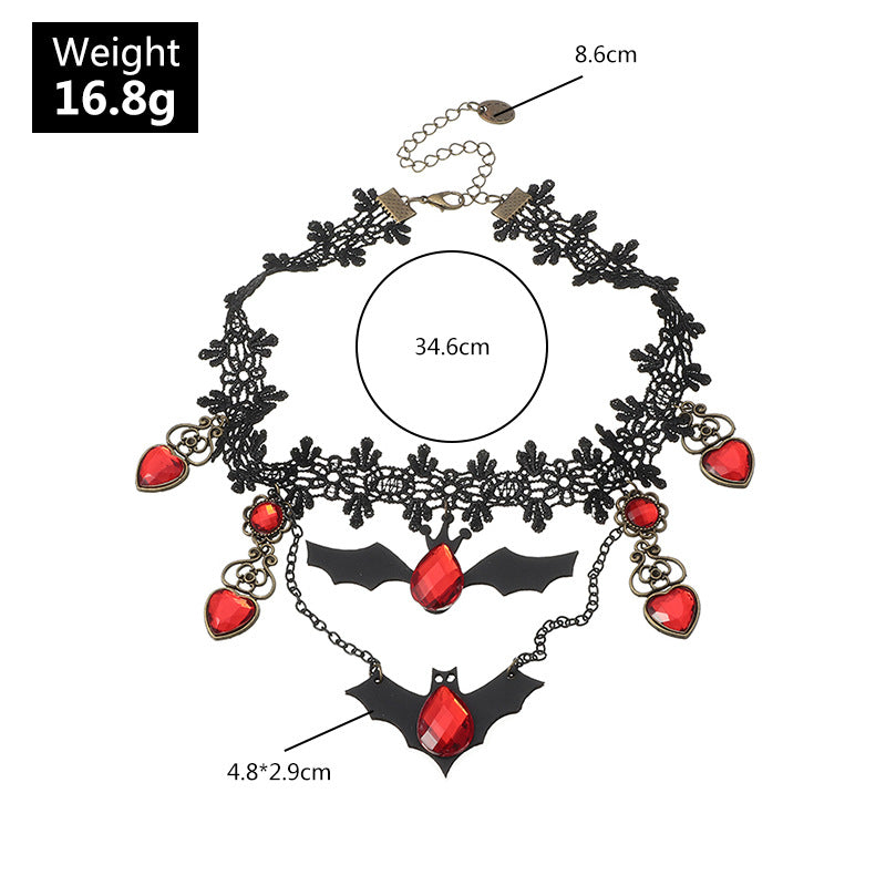 Red Batty For You Lace Choker Necklace For Women Black Layered Necklace