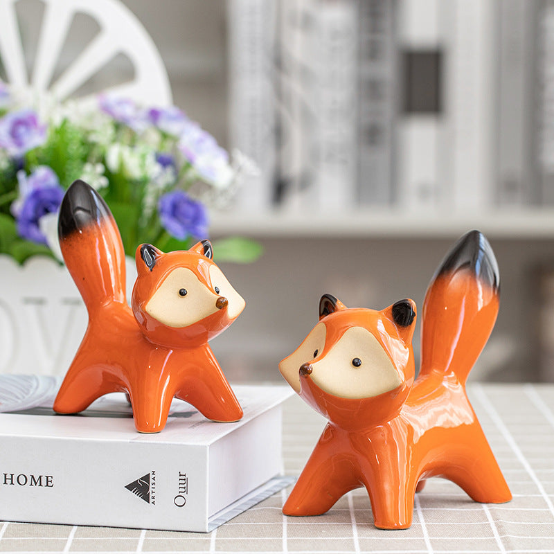 Creative Household Ceramic Red Fox Ornaments