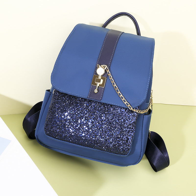 Fashion Student Backpack Sequin Buckle Travel Shoulder Bag