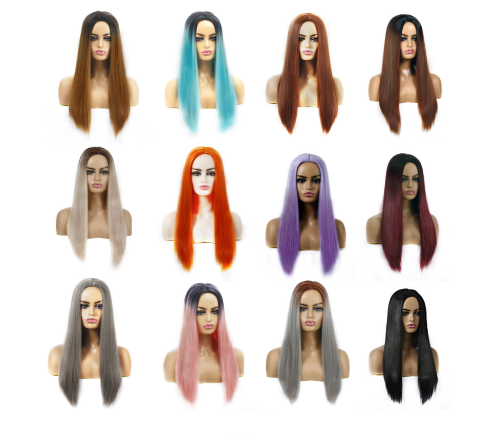 Chemical Fiber Hair Wigs Long Straight Dyed Hair