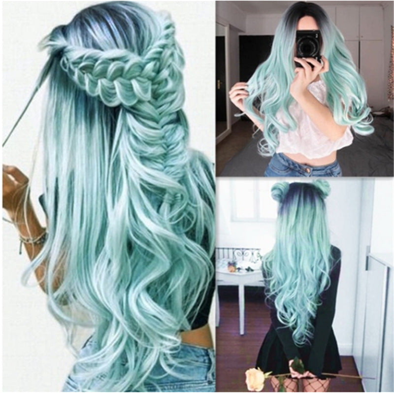 Pastel Goth Dyed Long Hair Black Root to Gradient Green or Pink