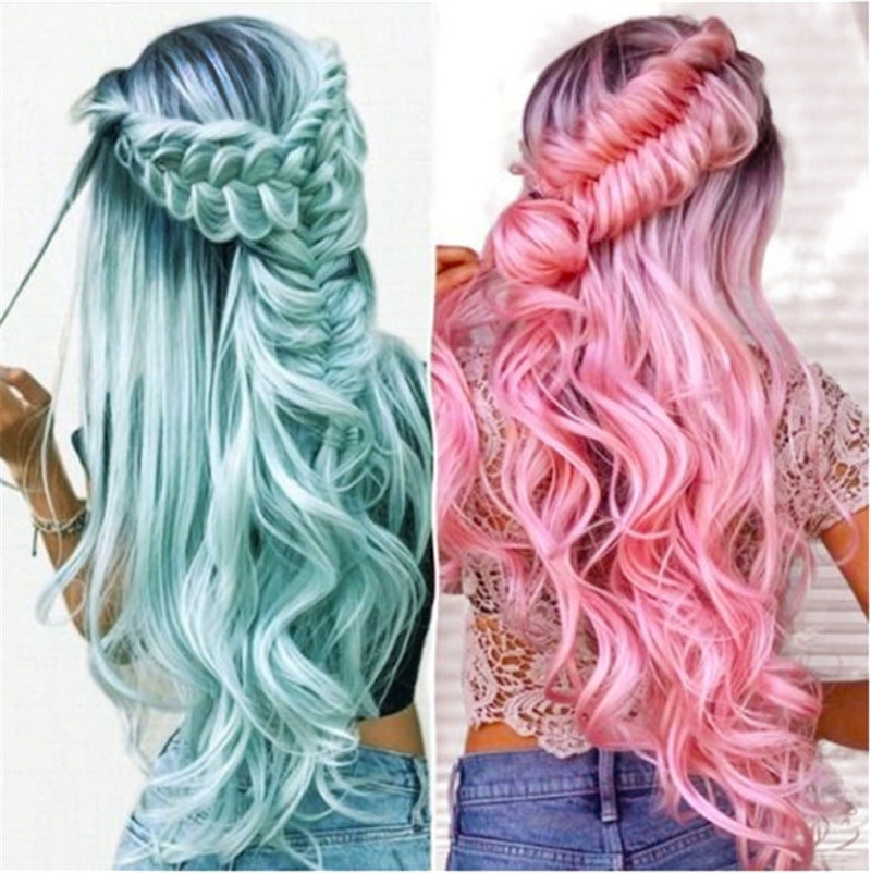 Pastel Goth Dyed Long Hair Black Root to Gradient Green or Pink