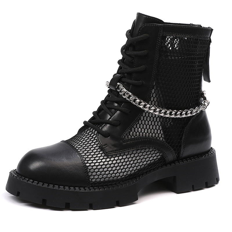 Mesh Fishnet Look Boots With Chain Detail