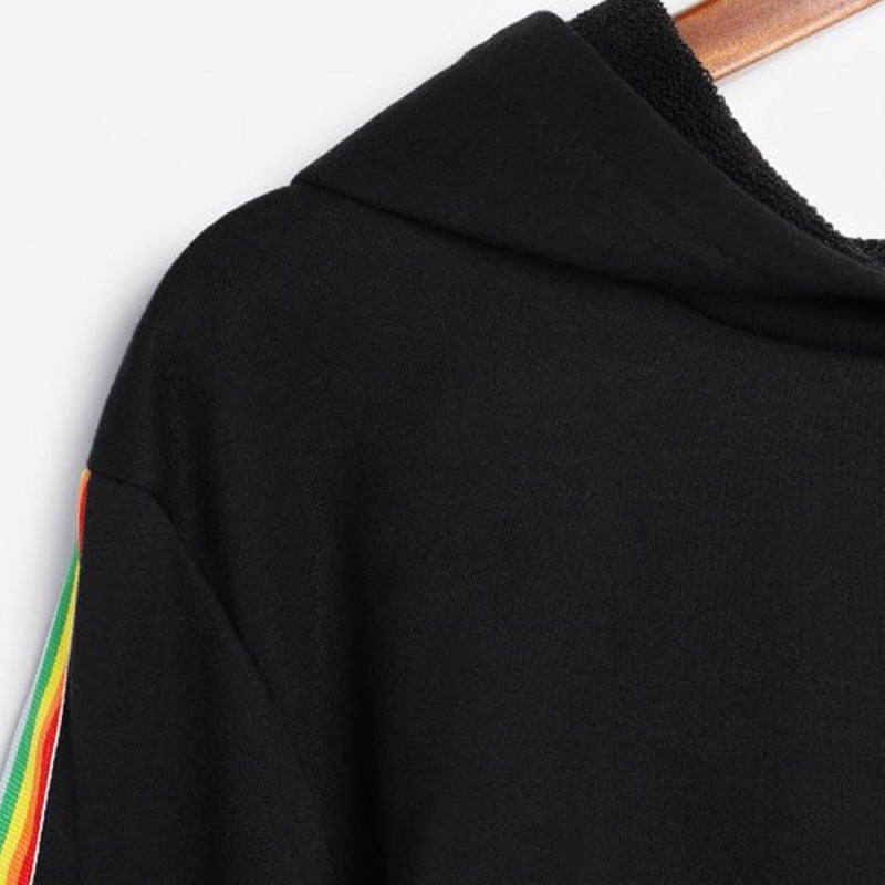 Rainbow Piping Cropped Hoodie Sweatshirt