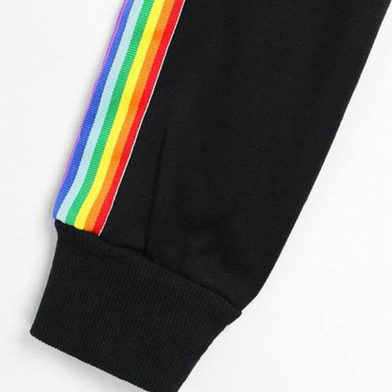 Rainbow Piping Cropped Hoodie Sweatshirt