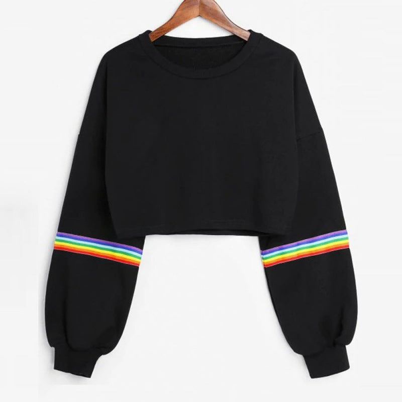 Rainbow Piping Cropped Hoodie Sweatshirt