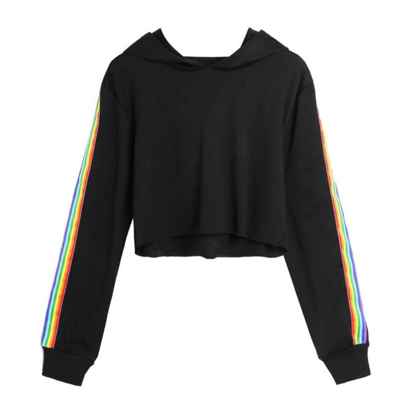 Rainbow Piping Cropped Hoodie Sweatshirt