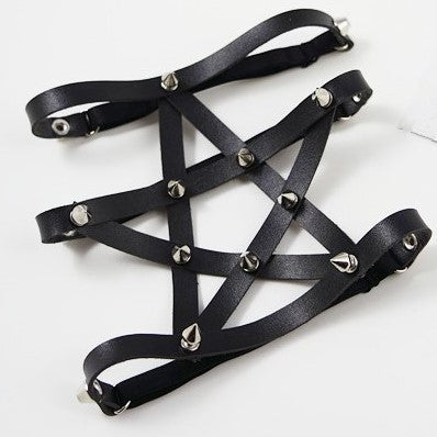 Leather Garter With Pentagram and Inlaid Gems