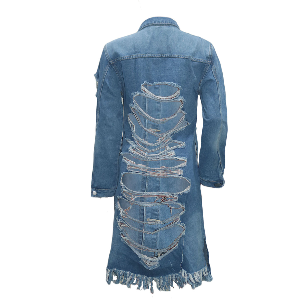 Dark Blue Fashion Casual Solid Ripped Turndown Collar Long Sleeve Straight Denim Jacket