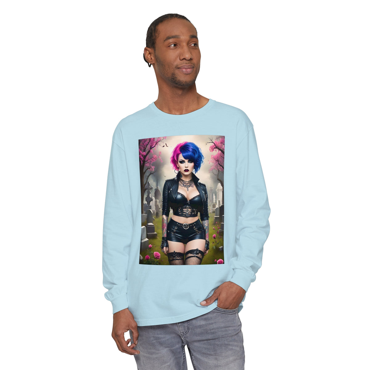 Goth Graveyard Girl Series - Design Thirteen - Unisex Garment-dyed Long Sleeve T-Shirt