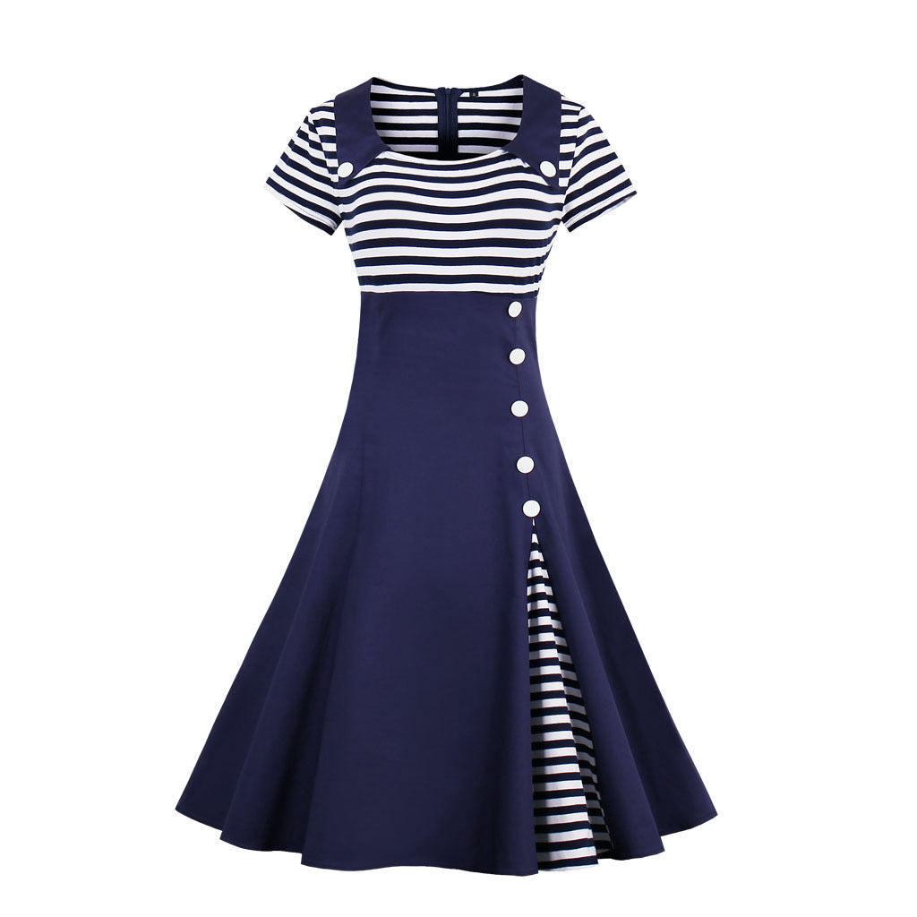 Tell Me About It Sailor Striped Peep Pleat Retro Swing Dress