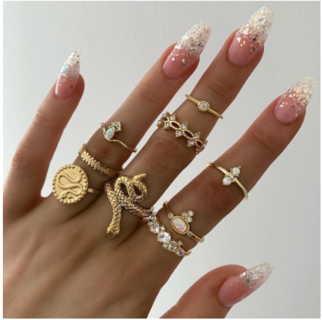 Boho Rhinestone Ring Set