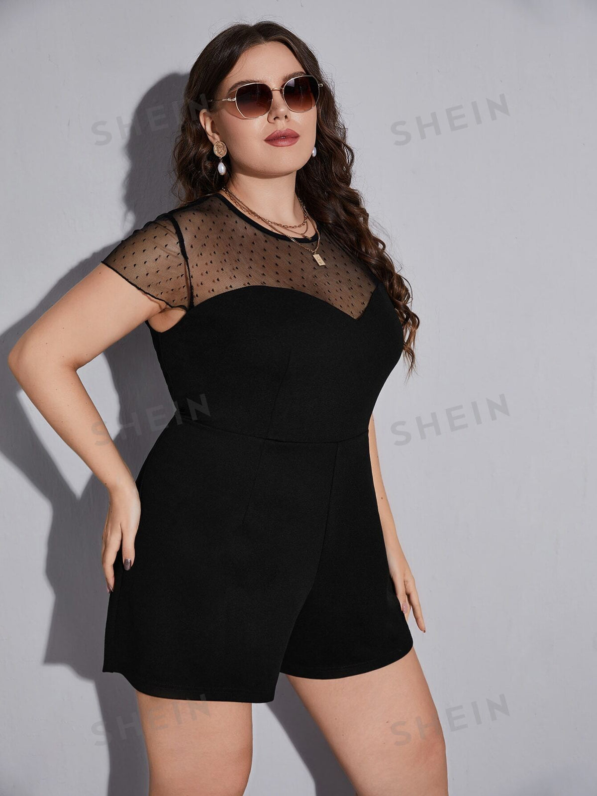 Privé Plus Mesh Yoke & Sleeve Romper