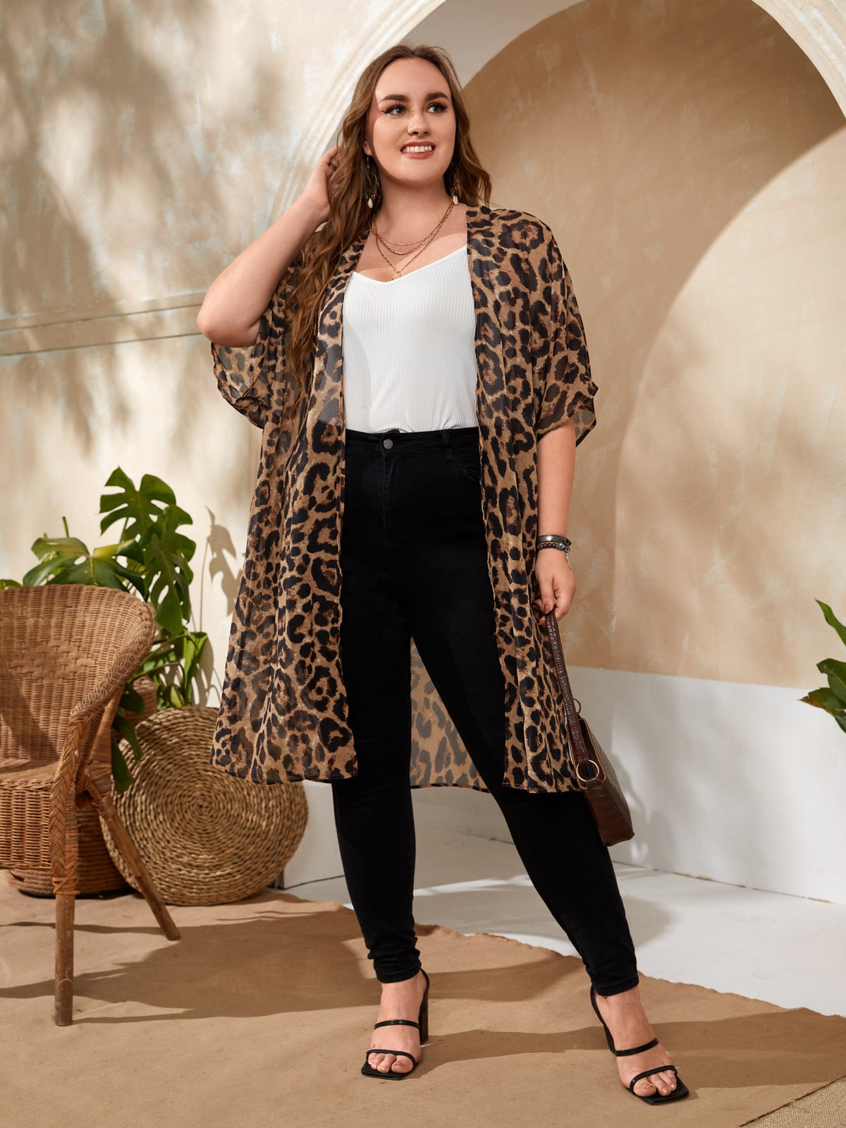 EMERY ROSE Plus Leopard Print Kimono