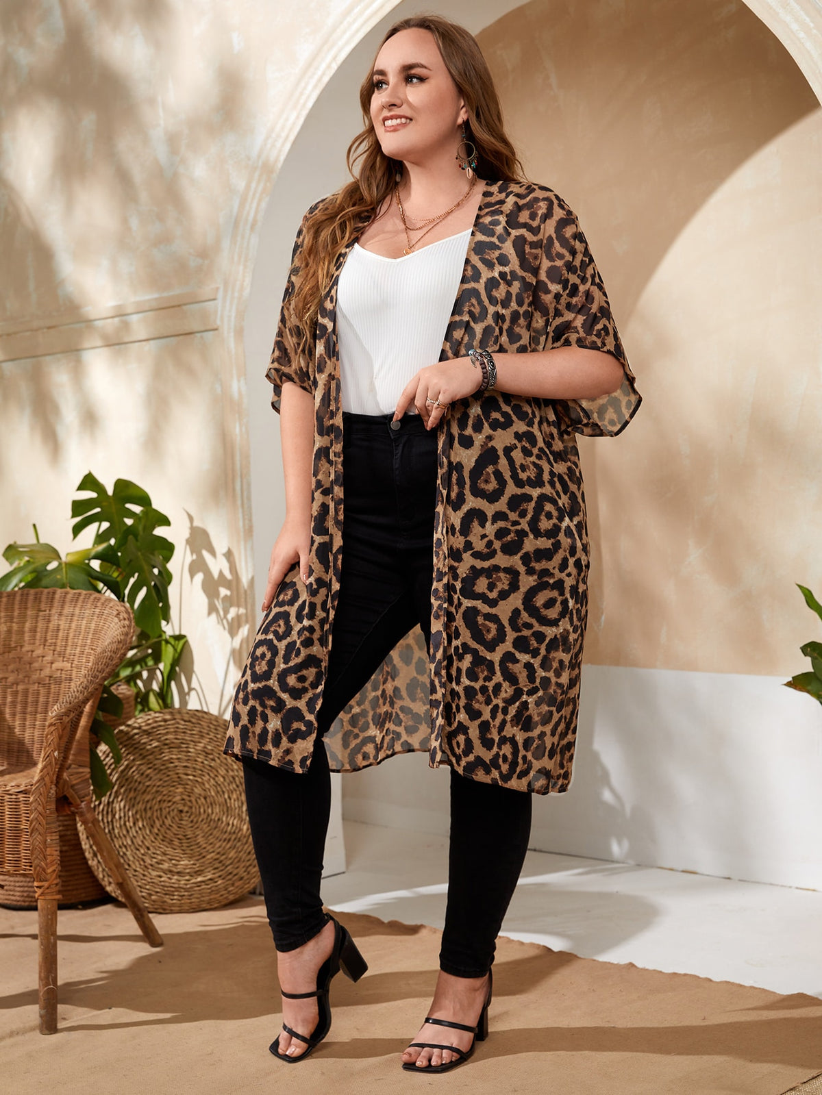 EMERY ROSE Plus Leopard Print Kimono