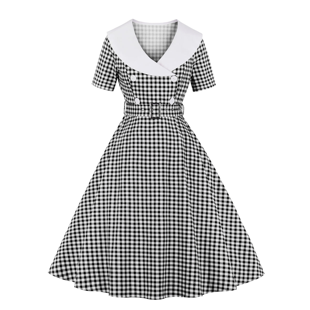 Beauty In a Bib Polka Dotted Bib Collar Retro Swing Dress