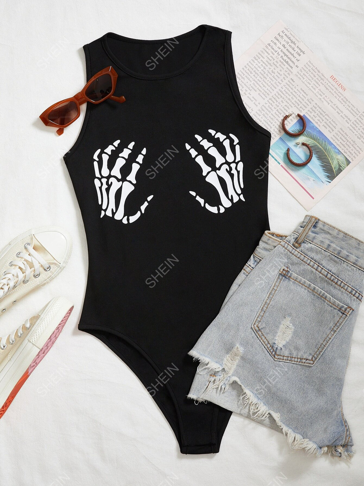 EZwear Plus Skull Hands Tank Bodysuit