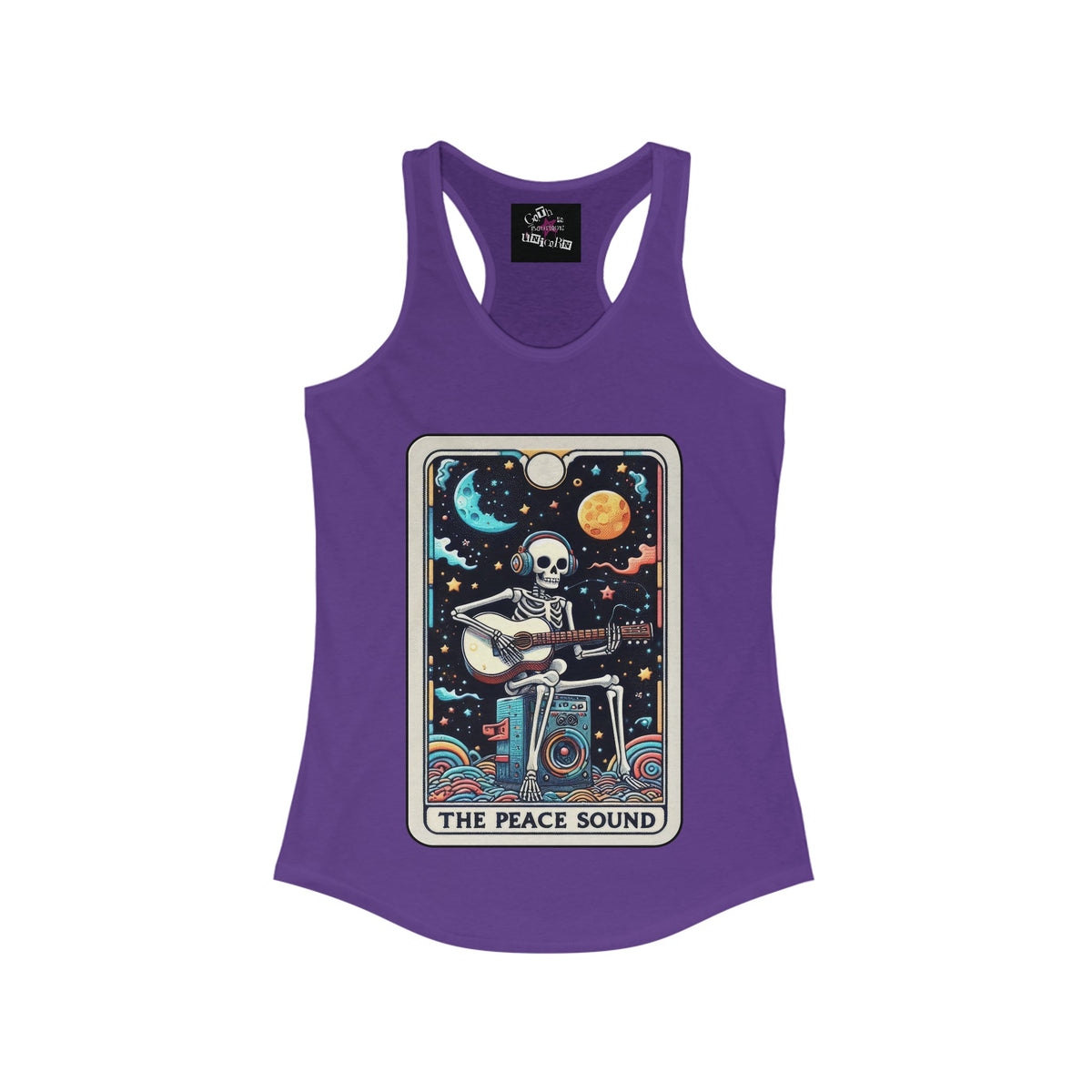 The Peace Sound | Funny Skeleton Tarot Card Graphic Print | Women's Ideal Racerback Tank