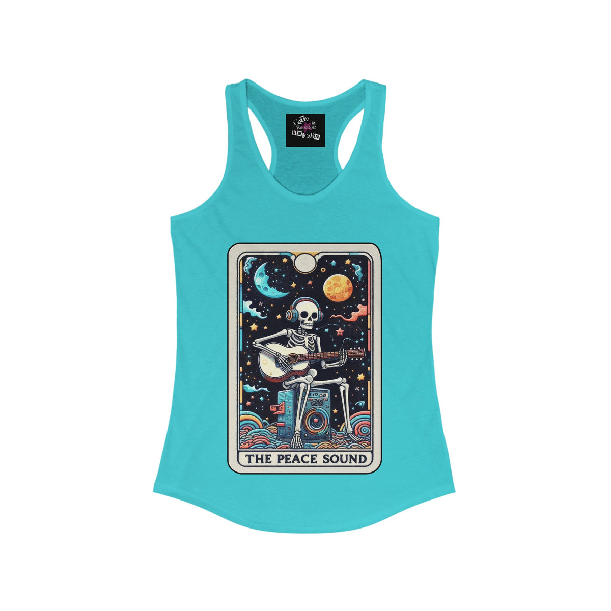 The Peace Sound | Funny Skeleton Tarot Card Graphic Print | Women's Ideal Racerback Tank