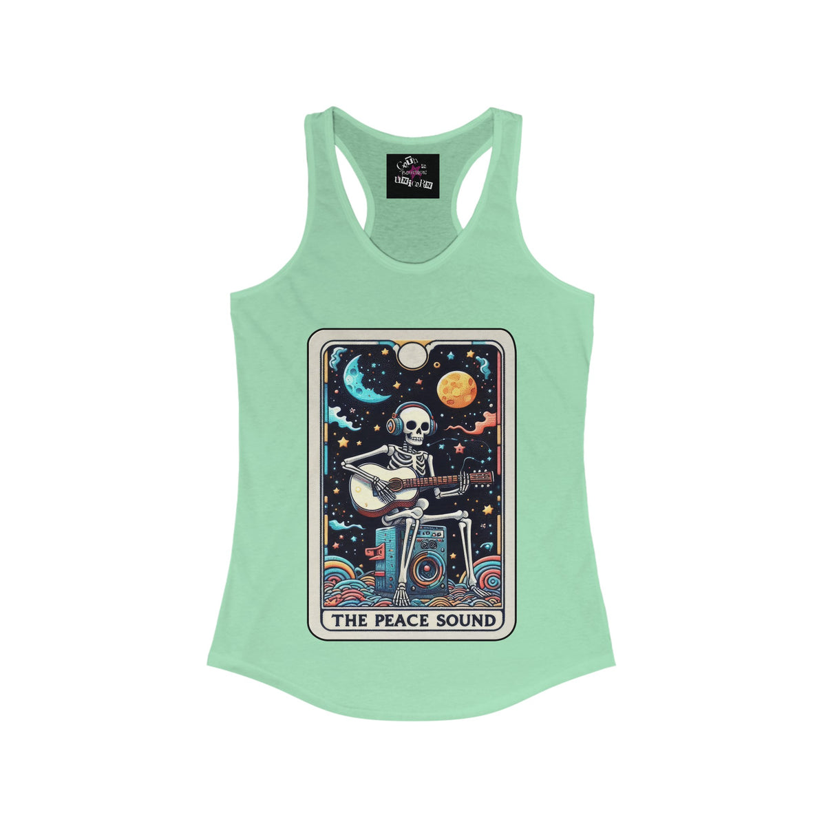 The Peace Sound | Funny Skeleton Tarot Card Graphic Print | Women's Ideal Racerback Tank