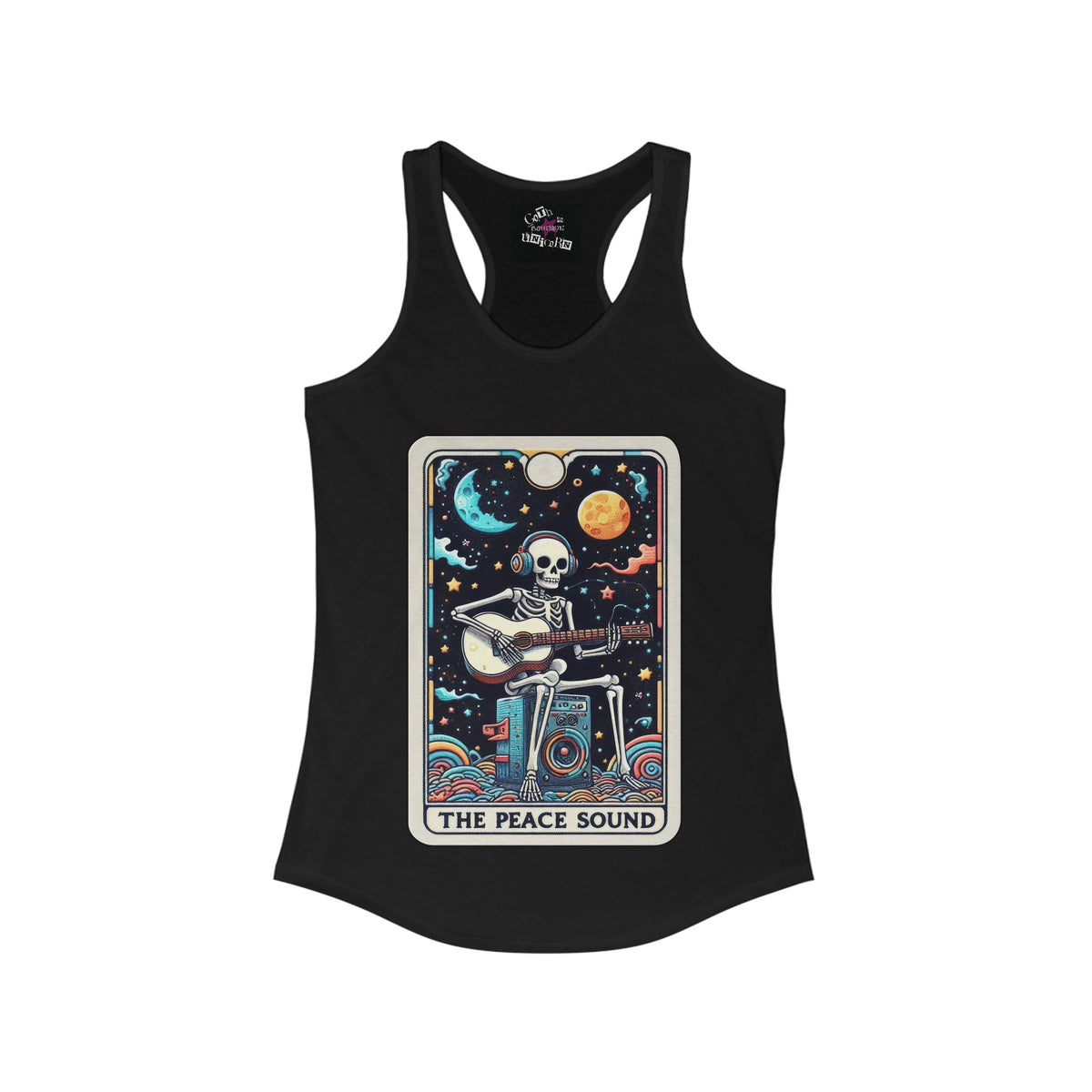 The Peace Sound | Funny Skeleton Tarot Card Graphic Print | Women's Ideal Racerback Tank