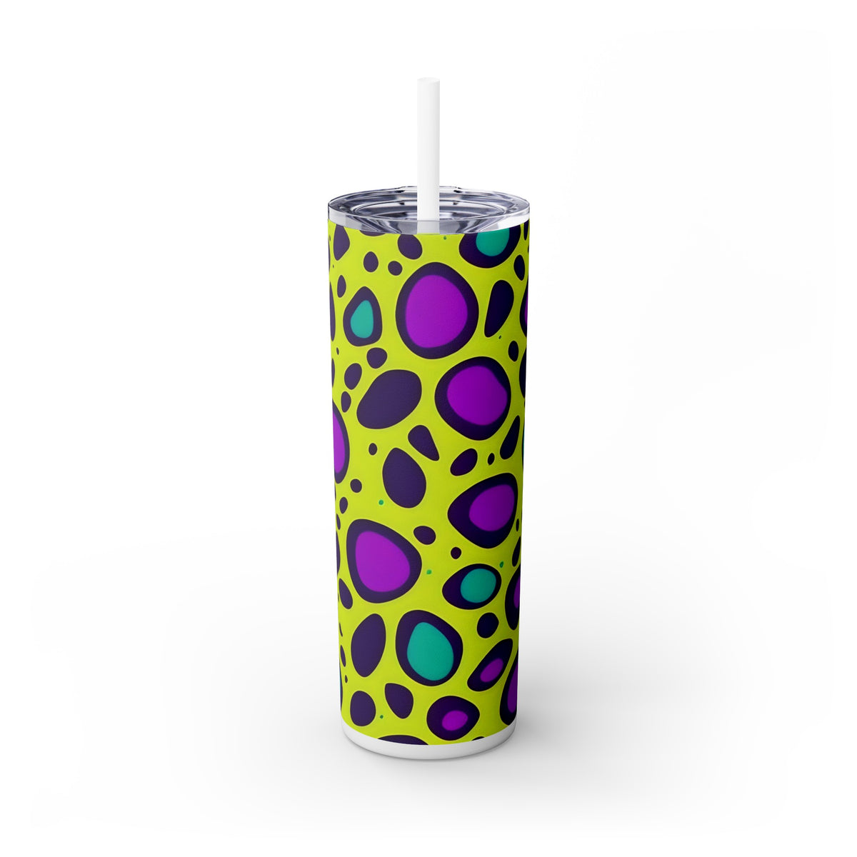 Neon Large Leopard Print Skinny Tumbler with Straw, 20oz