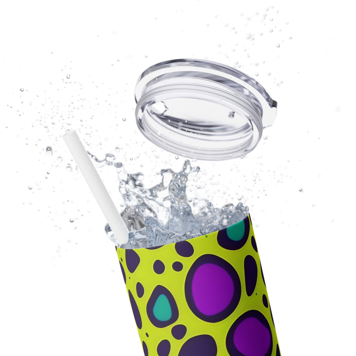 Neon Large Leopard Print Skinny Tumbler with Straw, 20oz