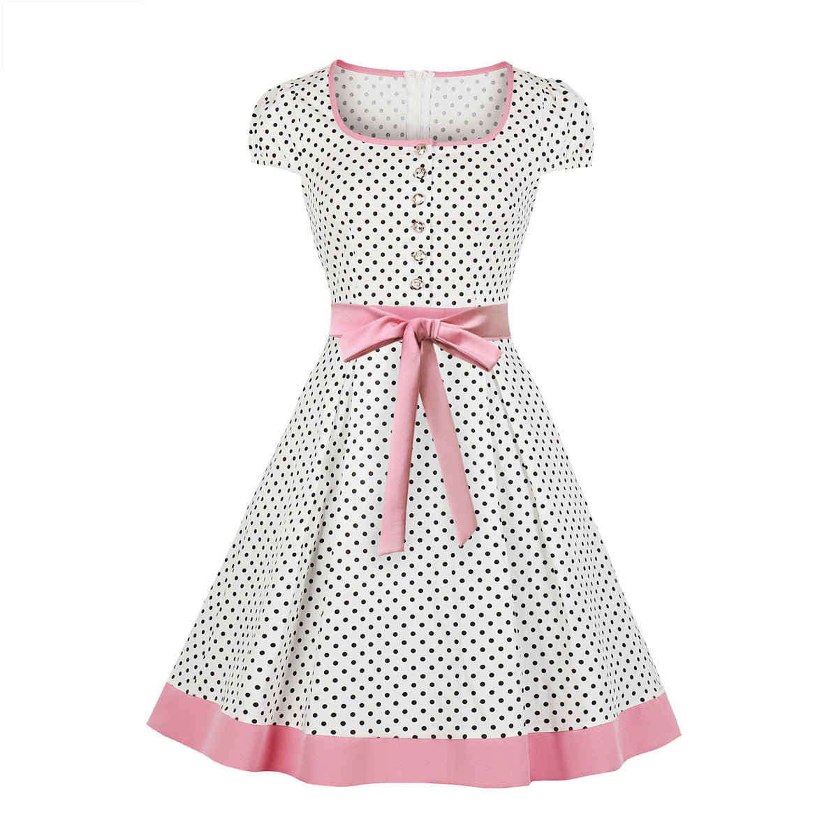 Prim and Proper Bow Belt 4 Button Retro Swing Dress