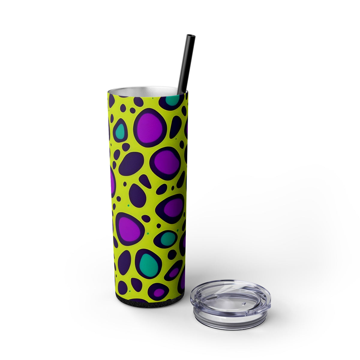 Neon Large Leopard Print Skinny Tumbler with Straw, 20oz