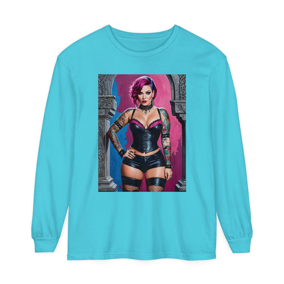 Goth Graveyard Girl Series - Design Five - Unisex Garment-dyed Long Sleeve T-Shirt