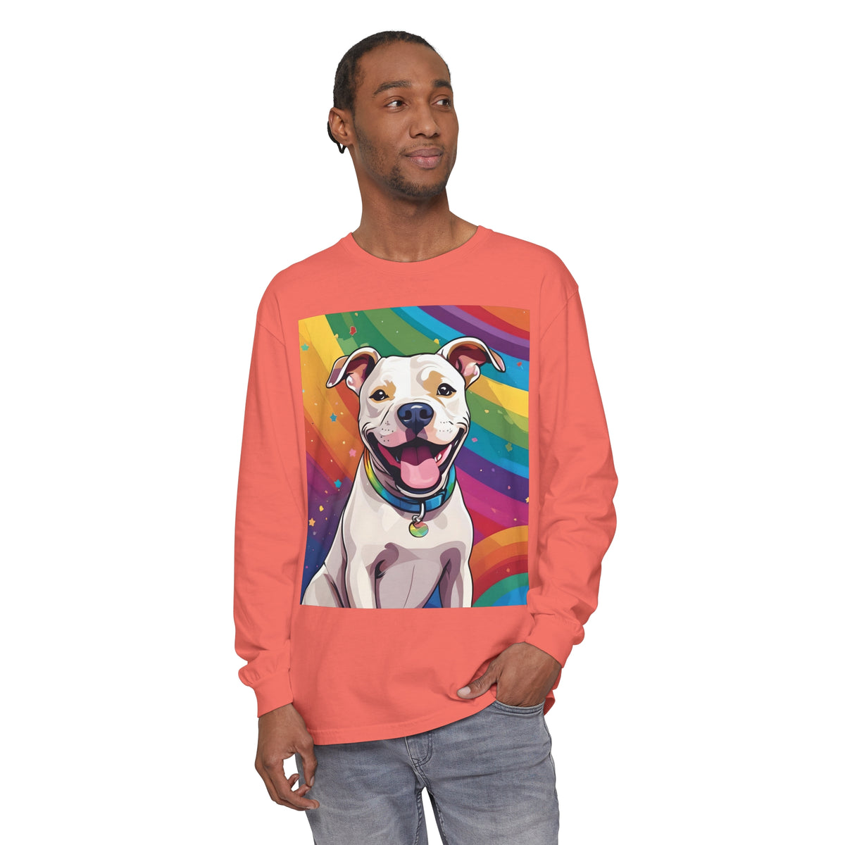 Prideful Pittie 3 Unisex Garment-dyed Long Sleeve T-Shirt