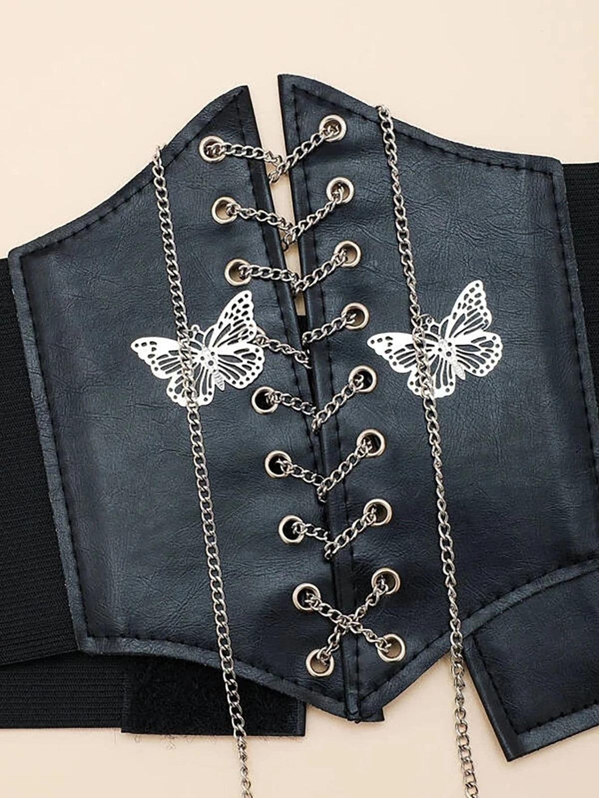 ROMWE Butterfly & Chain Decor Lace-up Corset Belt