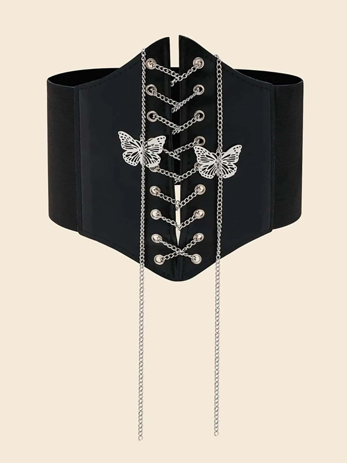 ROMWE Butterfly & Chain Decor Lace-up Corset Belt