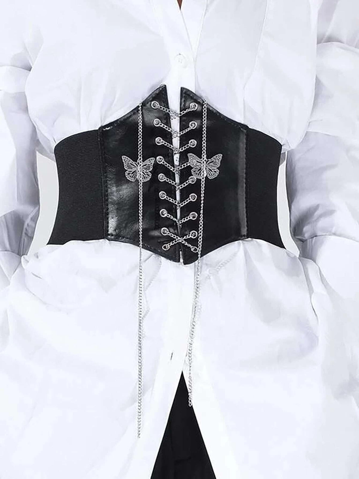 ROMWE Butterfly & Chain Decor Lace-up Corset Belt