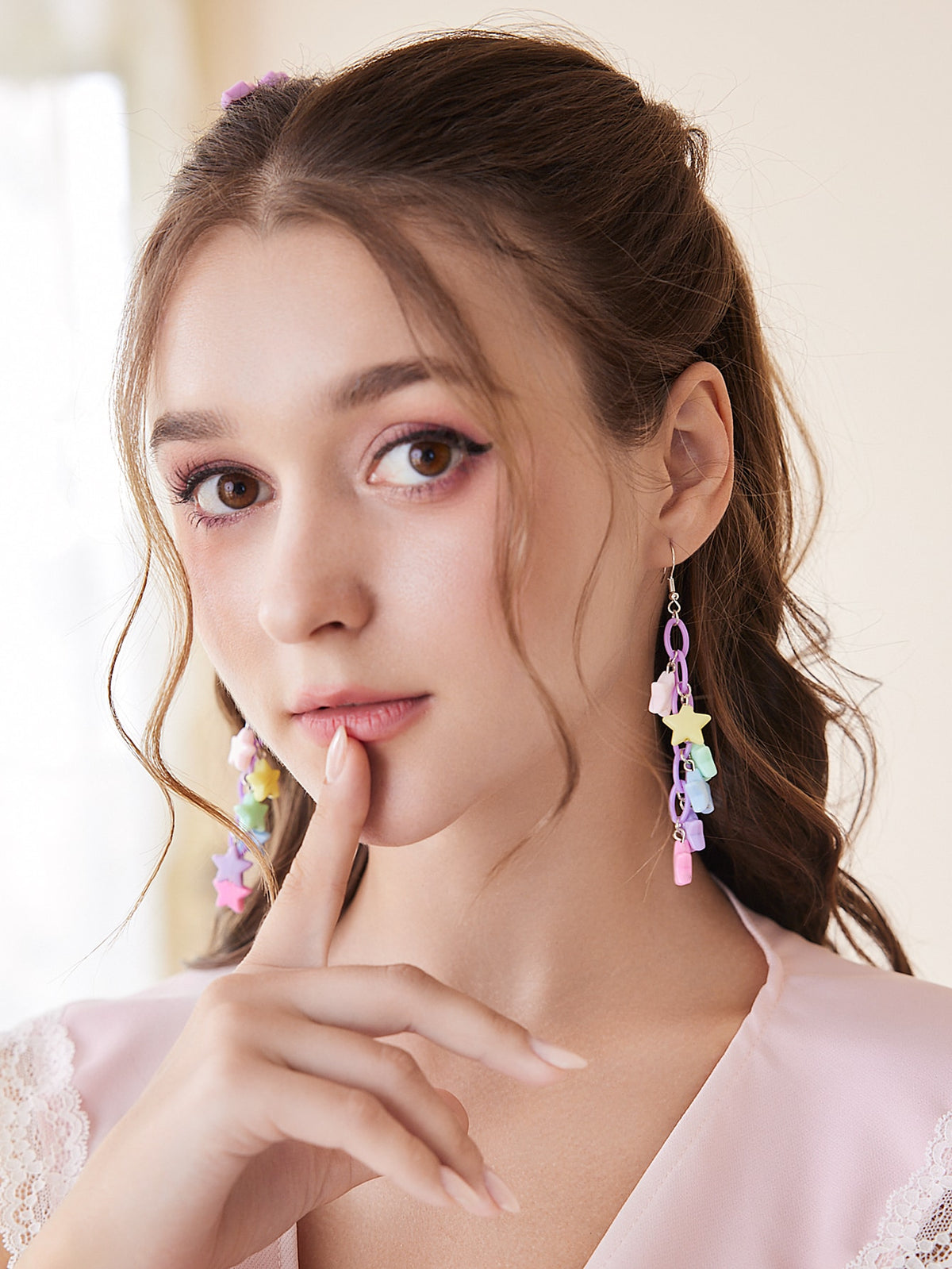 ROMWE Kawaii Star & Chain Drop Earrings