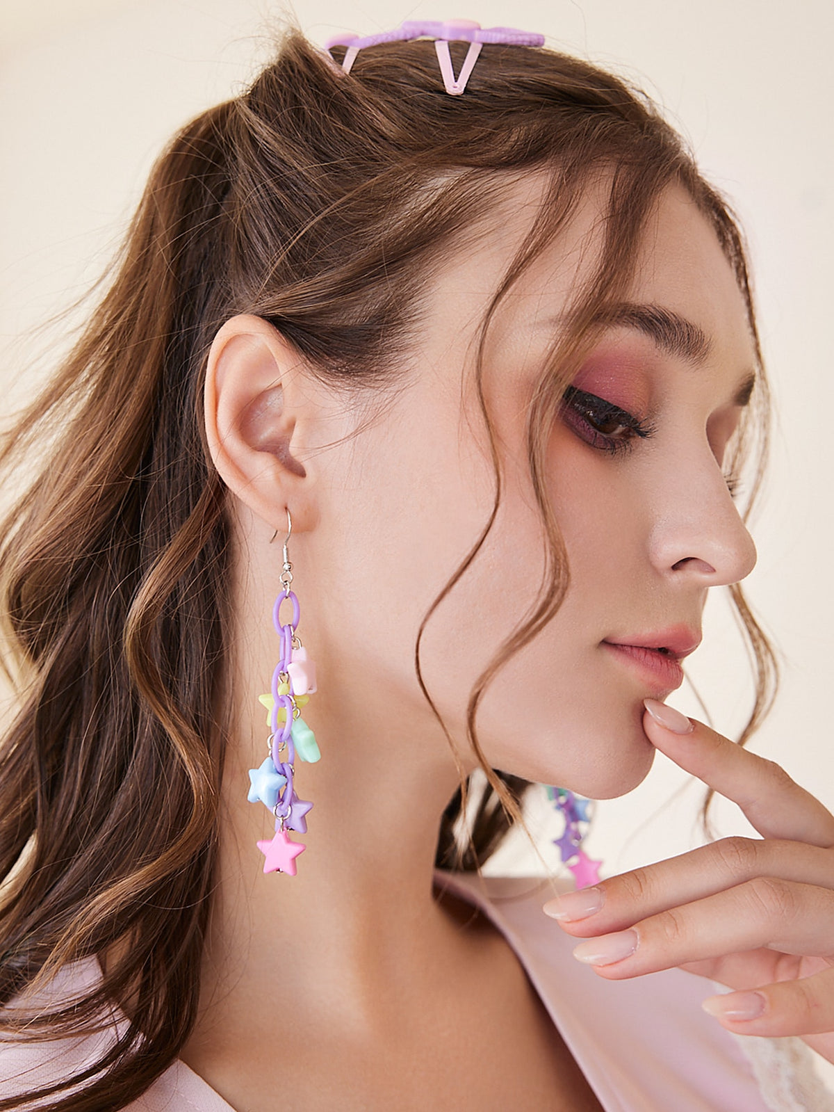 ROMWE Kawaii Star & Chain Drop Earrings