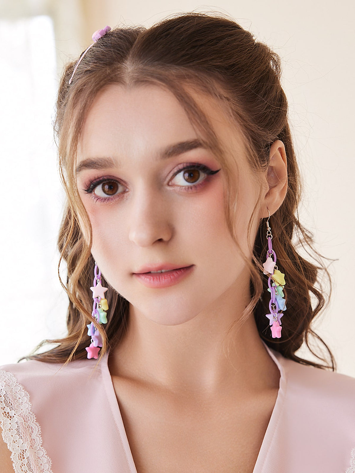 ROMWE Kawaii Star & Chain Drop Earrings