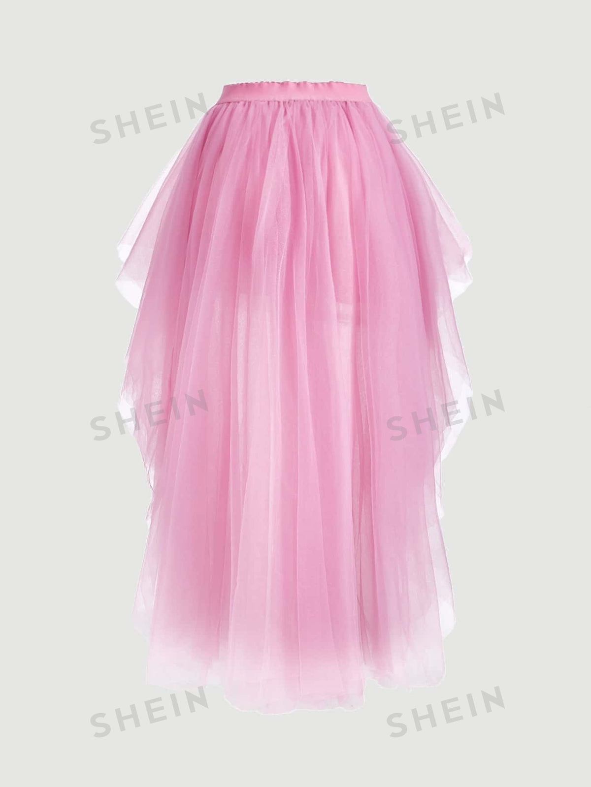 MOD Plus Size Women's Pink High-Low Tulle Skirt With Puffy Hem