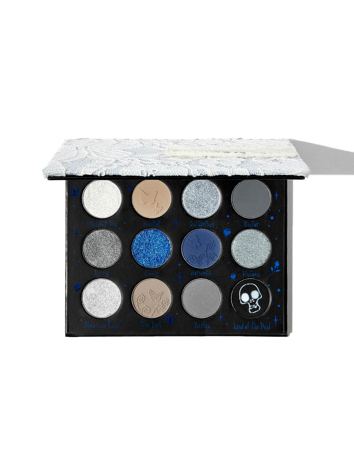 Moonlit Corpse Bride Eyeshadow Palette: White, Brown, and Blue Shades for a Hauntingly Beautiful Look