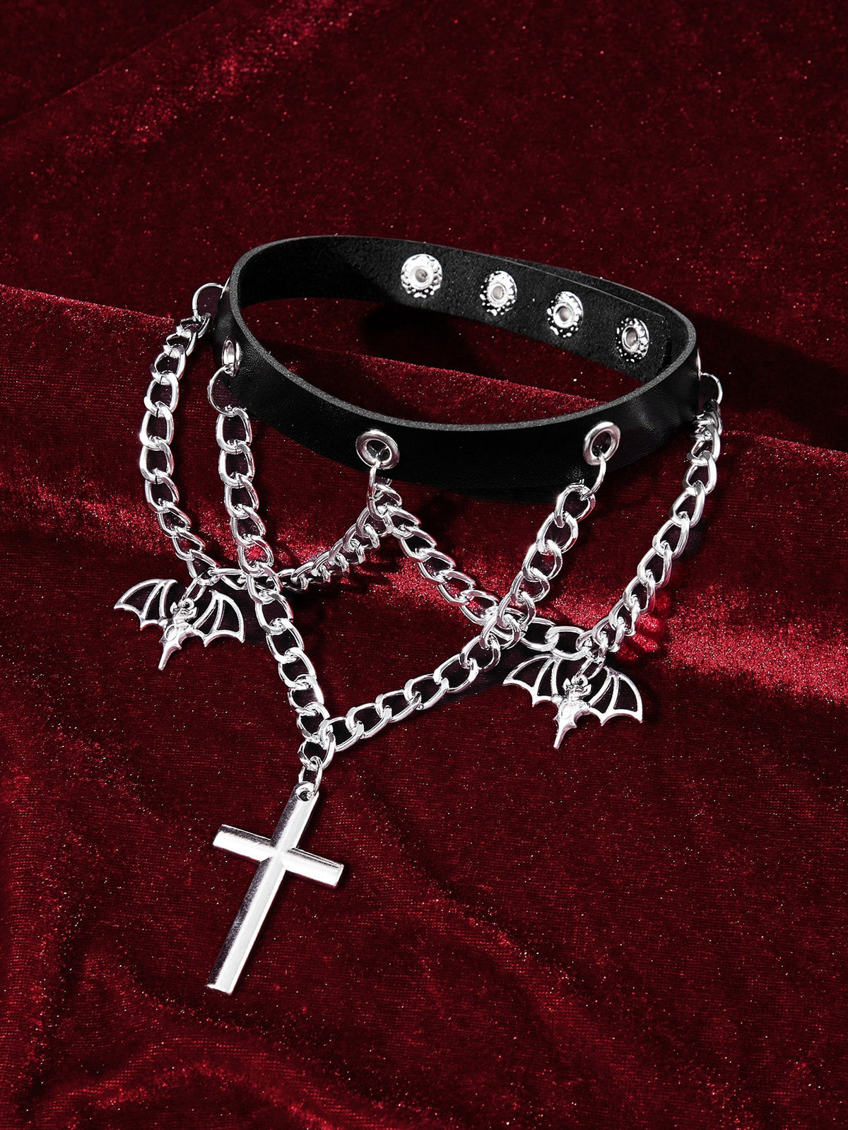 ROMWE Goth Bat & Cross Charm Choker