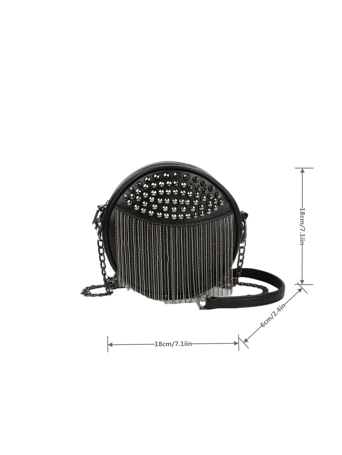 Mini Fringe & Studded Decor Chain Circle Bag