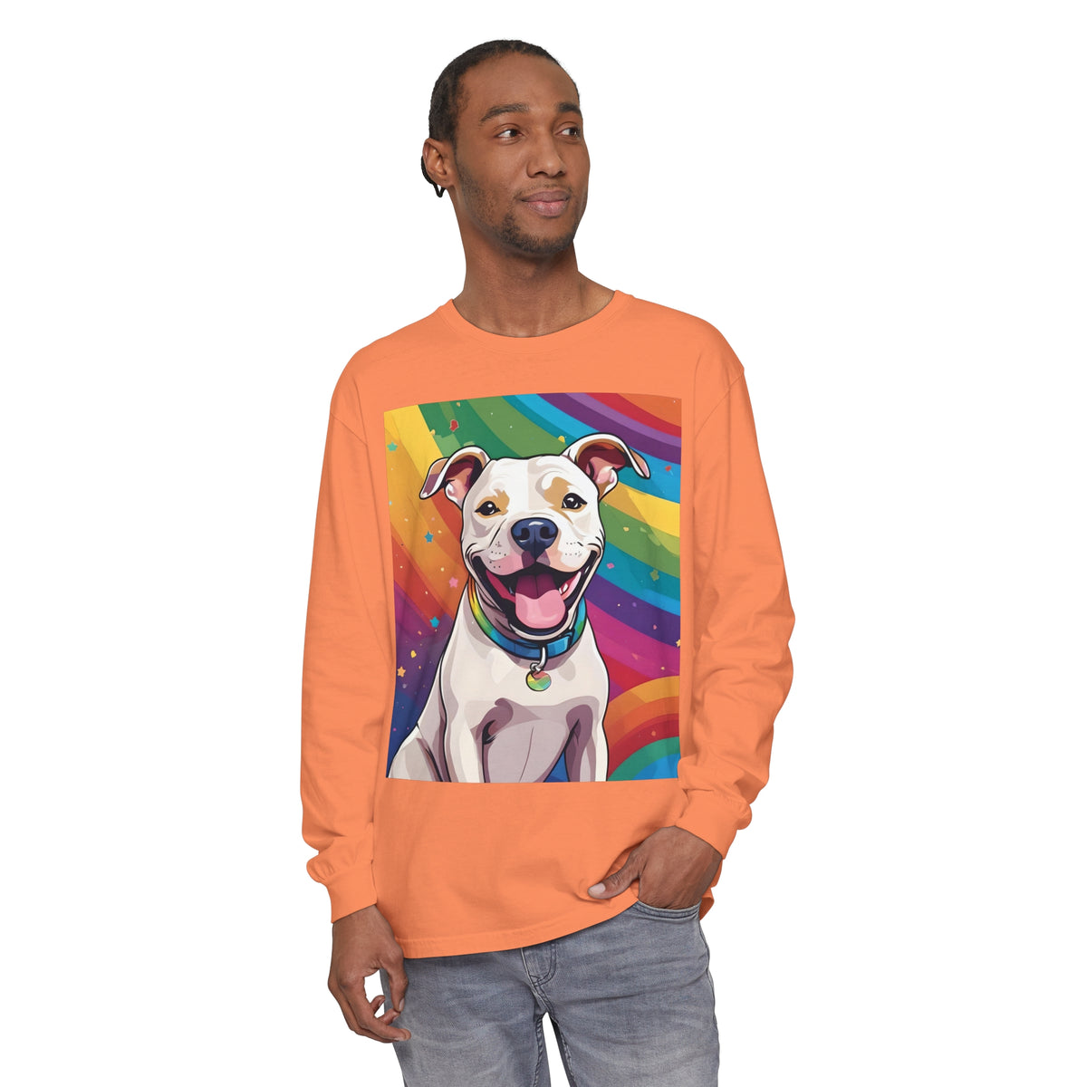 Prideful Pittie 3 Unisex Garment-dyed Long Sleeve T-Shirt