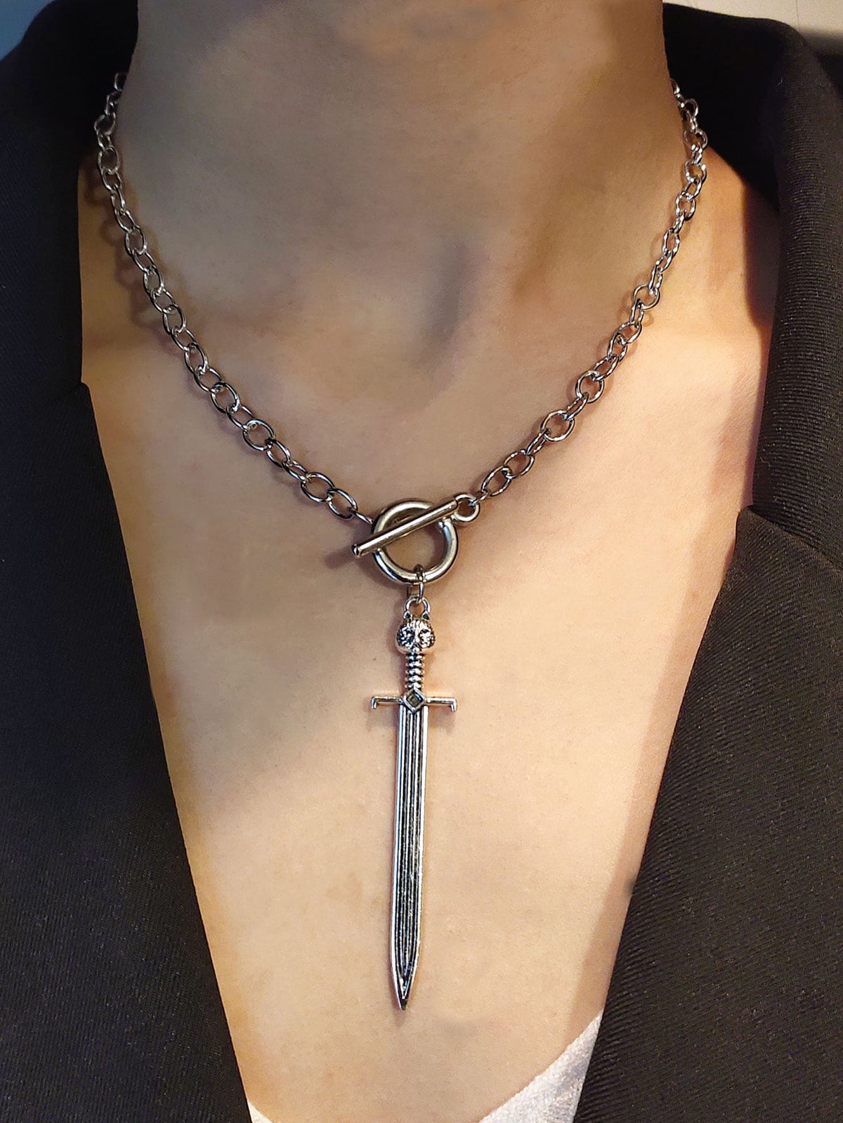 ROMWE Goth Sword Charm OT Buckle Necklace