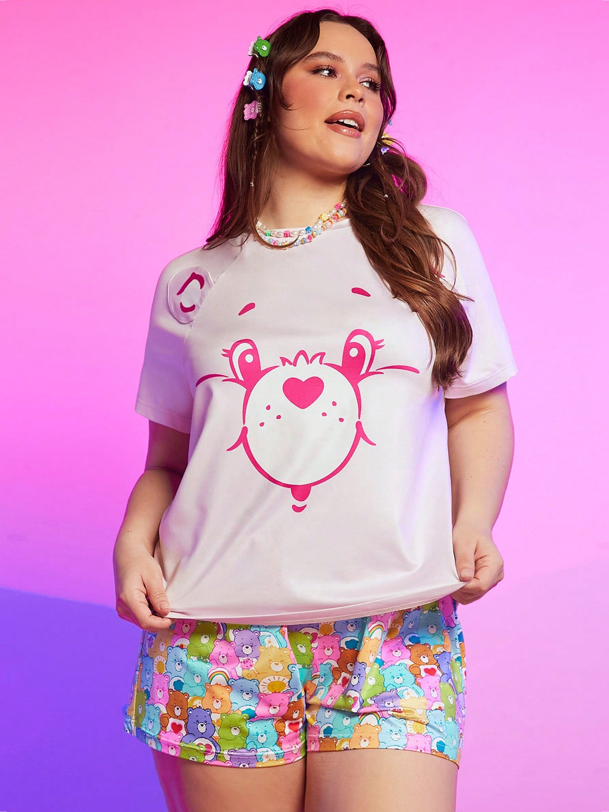 X Care Bears Plus Cartoon Graphic Tee & Shorts PJ Set