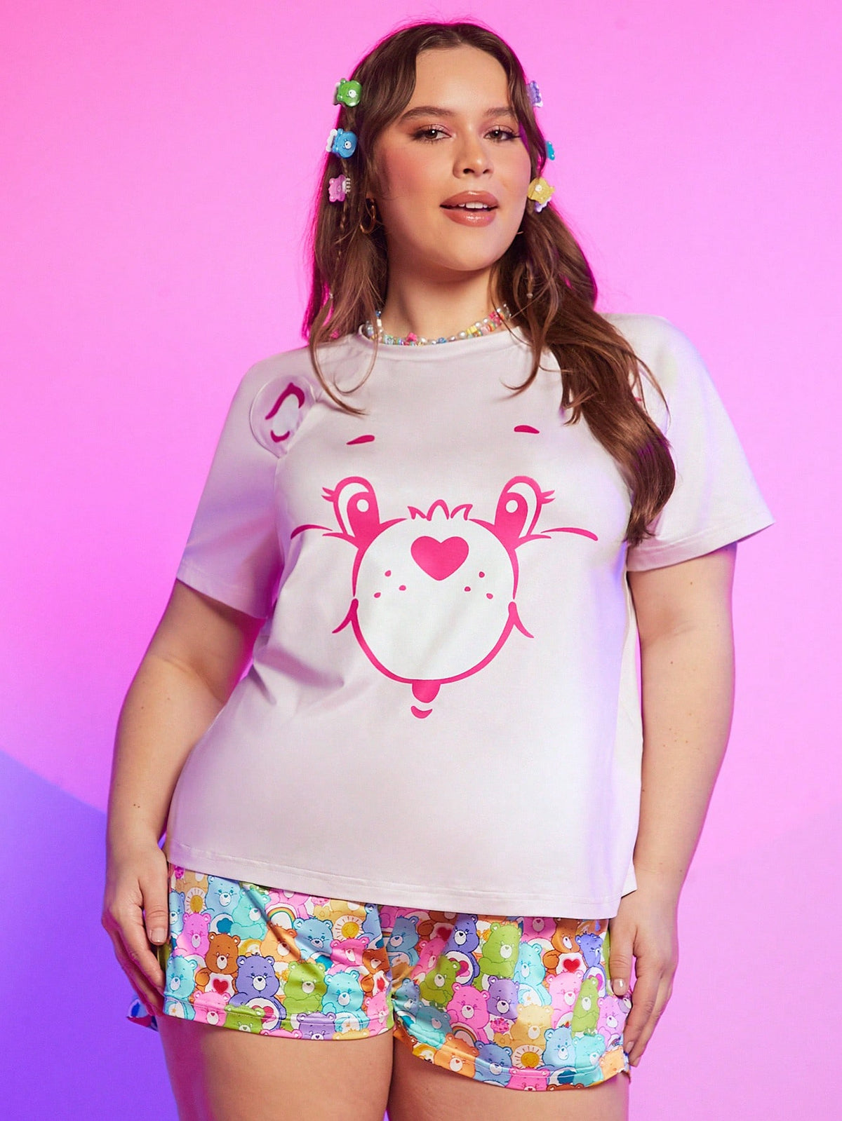 X Care Bears Plus Cartoon Graphic Tee & Shorts PJ Set