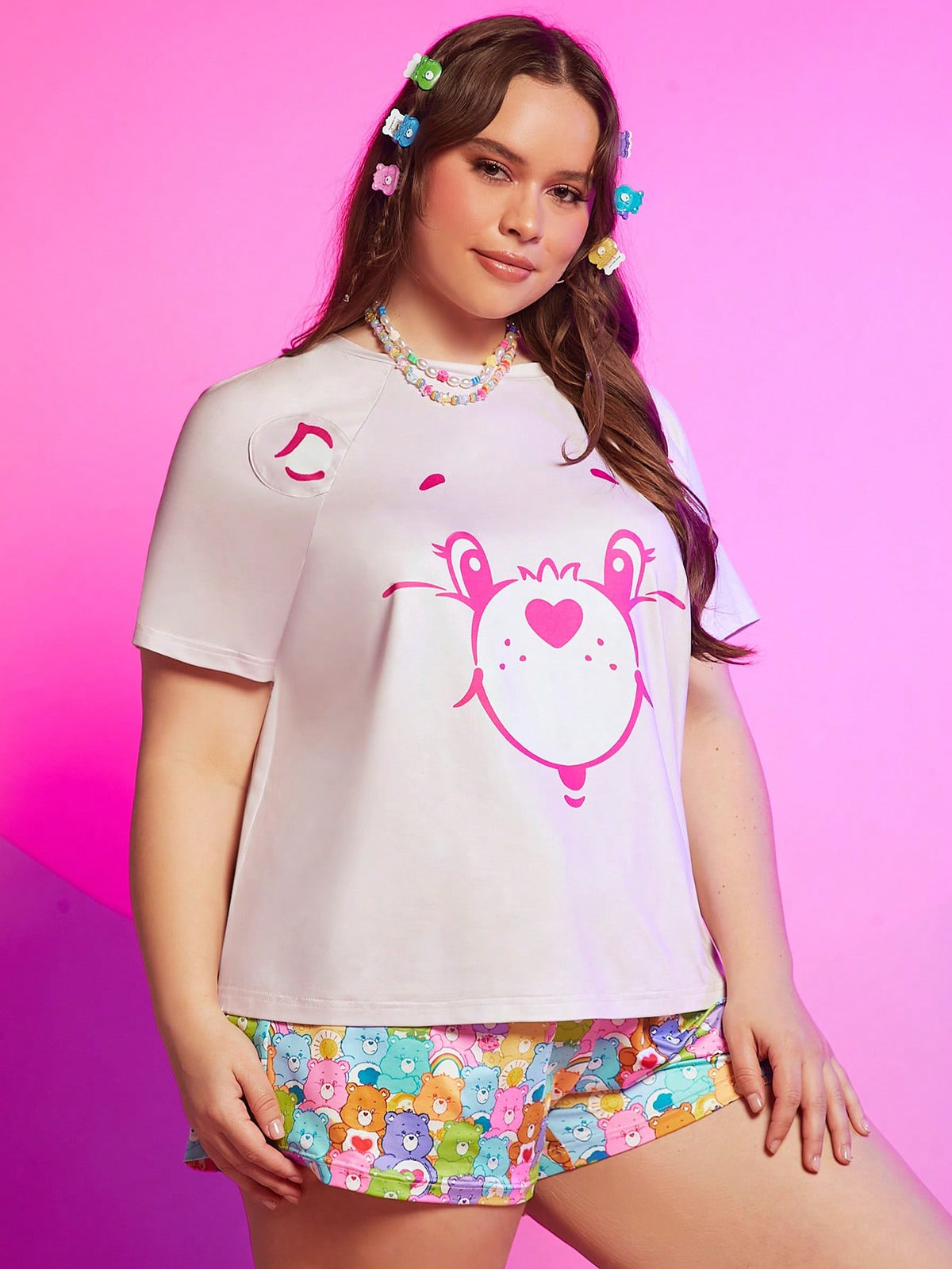 X Care Bears Plus Cartoon Graphic Tee & Shorts PJ Set