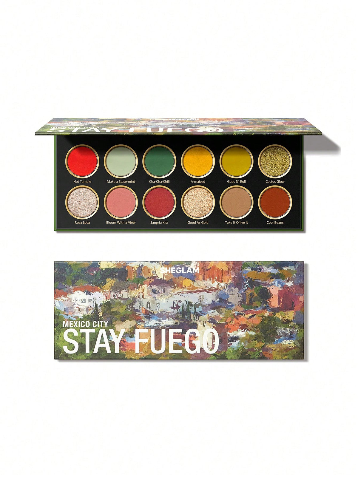 SHEGLAM Stay Fuego, Mexico Palette 12-Clolor Shimmer Metallic Matte Eyeshadow Palette Green Gilding Shimmer Highly Pigmented Colors Long Lasting  No Smudge Durable Long Wear Eyeshadow Eye Makeup Cosmetics Black Friday Winter Goth Eyeshadow