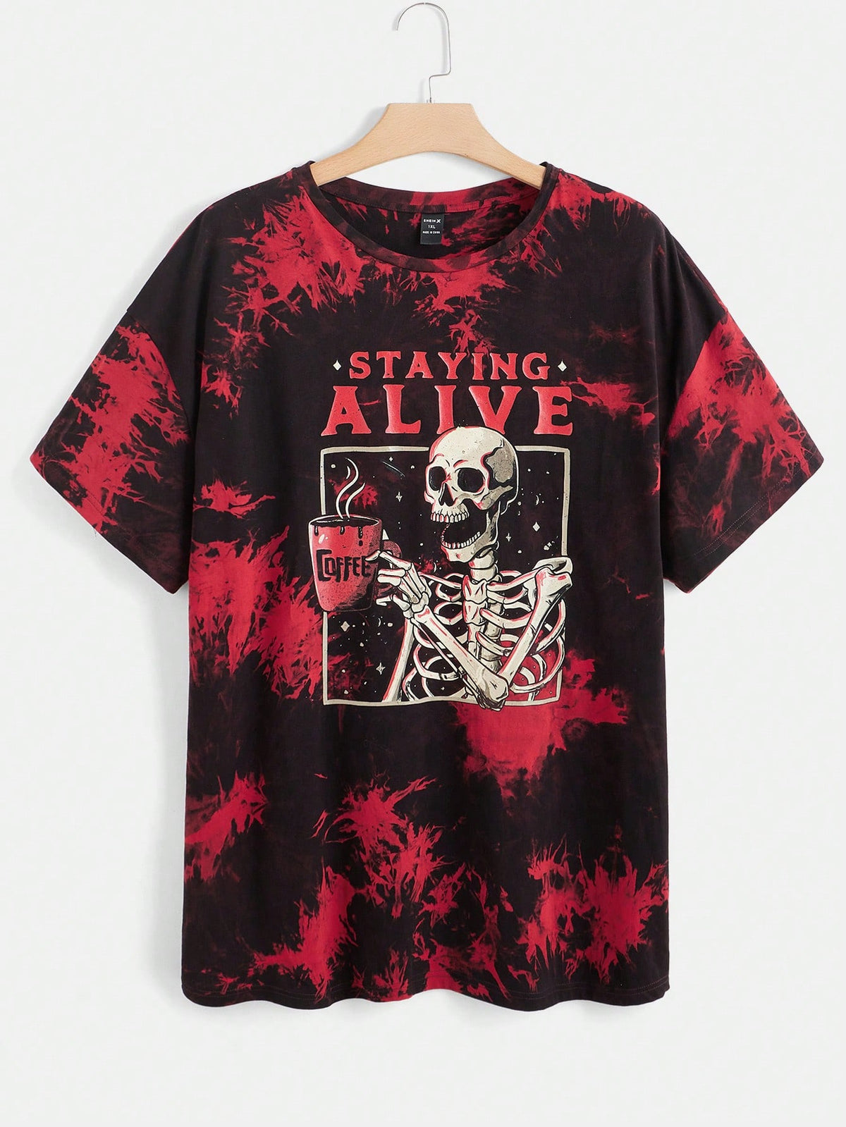 Eduely Plus Tie Dye Skeleton & Letter Graphic Drop Shoulder Tee