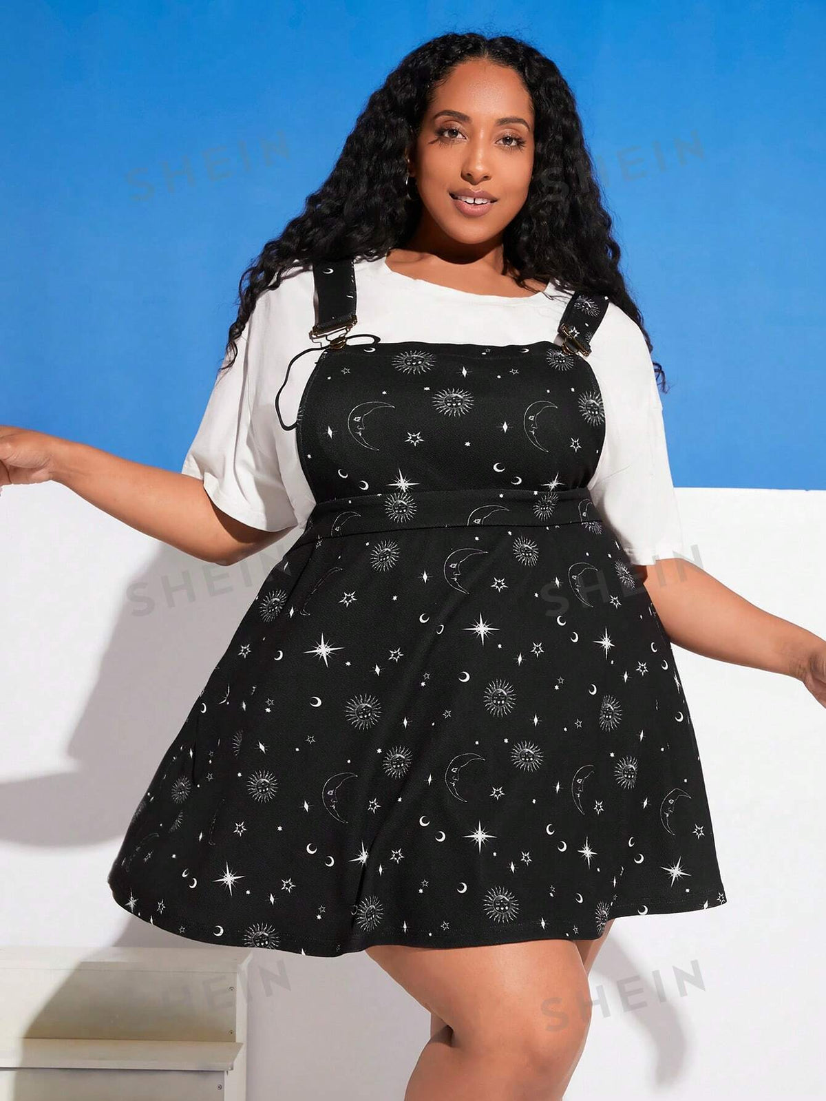 CURVE  Plus Galaxy Print Overall Dress Without Tee