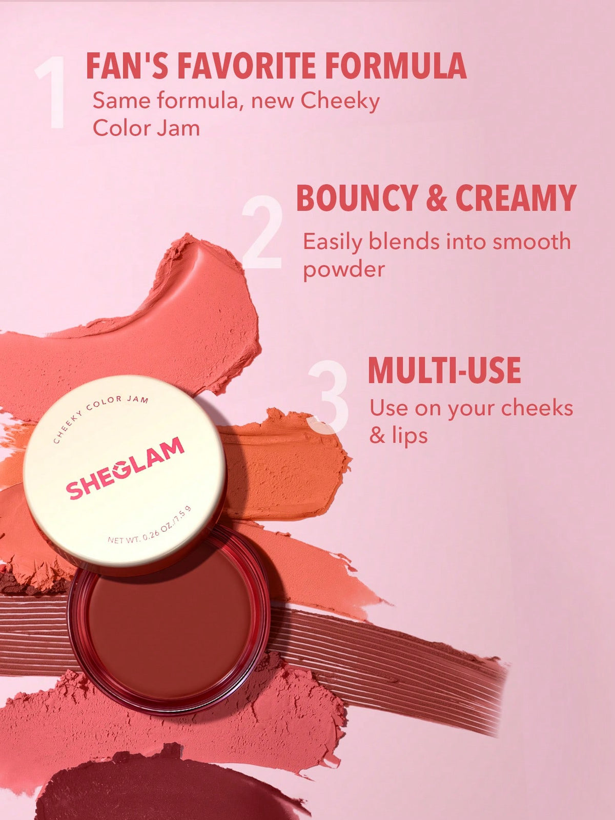 SHEGLAM Cheeky Color Jam Set 6 In 1 Multi-Use Cream Blush Set Lip Cream Set Matte Highly Pigmented Natural Blush Powder Face Makeup Black Friday Sale New Years Gift Blush Kit